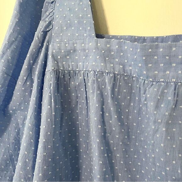 Caslon 100% Cotton Square Neck Puff Elbow Sleeve Textured Dot Top Blue Large NWT - Picture 4 of 10